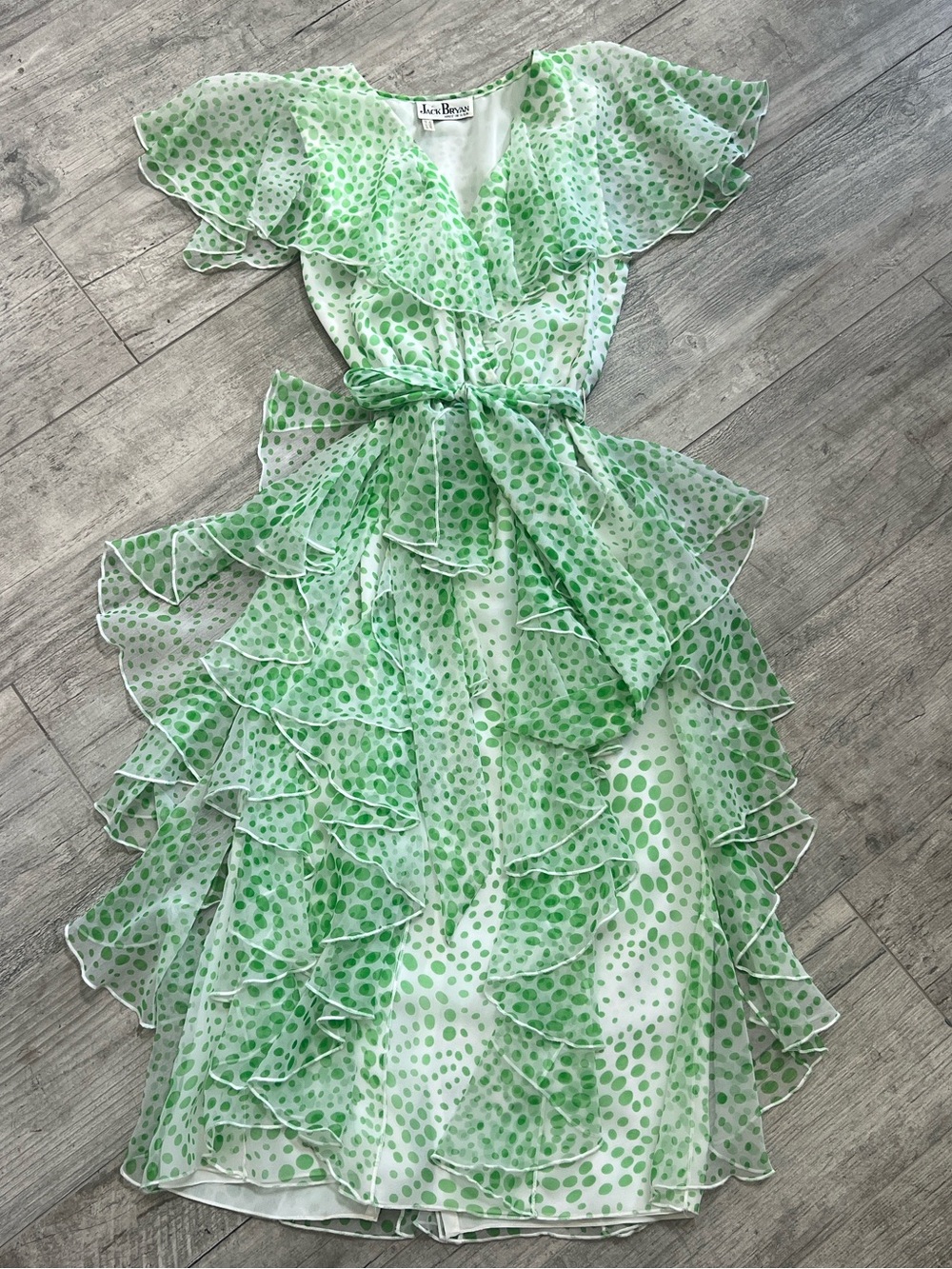 Jack Bryan Vintage70’s PolkaDot Chiffon MidiDress w/flutter sleeve, fully lined